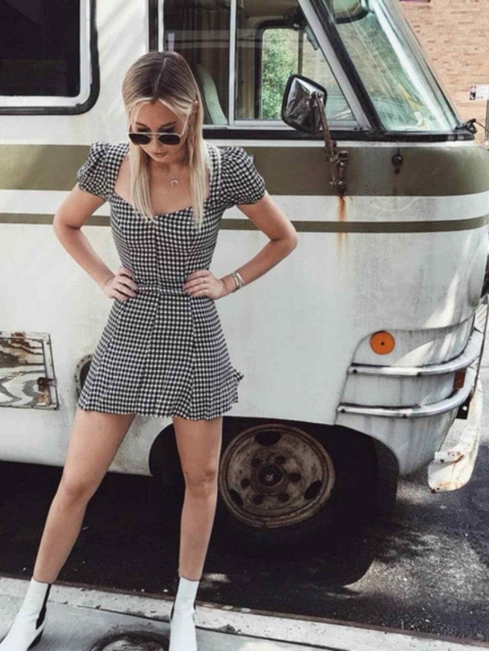 Reformation Lucinda Gingham Mini Dress Black White 4 - Picture 4 of 10